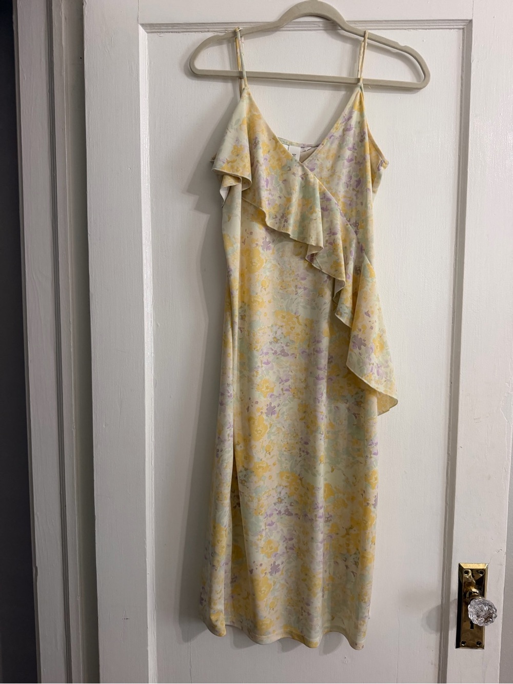 Yellow Floral Ruffle Slip Dress